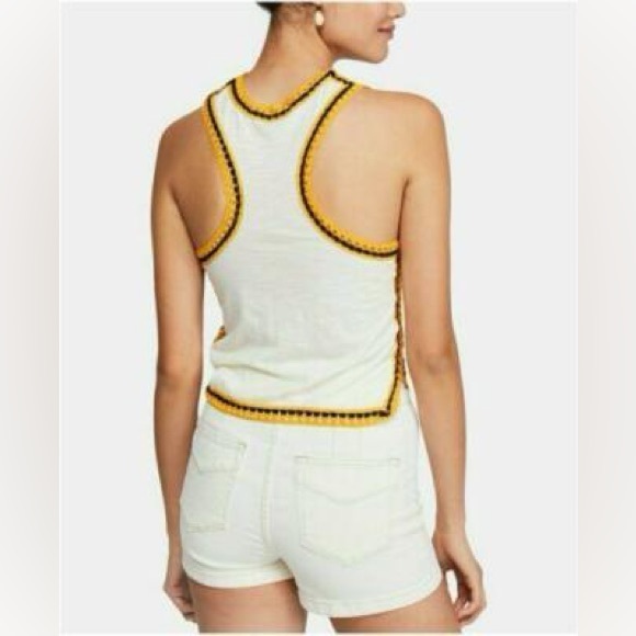 Free People Bora Bora Crochet Racerback Tank Top Cream Yellow Black size xs - Picture 14 of 15